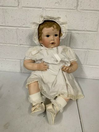Vintage Joan Ibarolle Porcelain Baby Doll In White 20 Inches