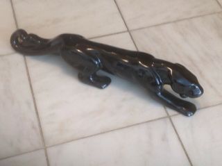 Vtg Mid Century Black Ceramic Stalking Panther Green Eye 21 " Long Figurine