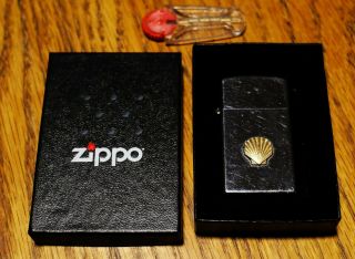 Vintage Shell Oil Zippo Lighter And Flints - 1960s Or 1970s