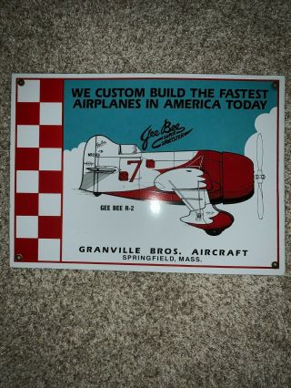 Vintage Granville Brothers Aircraft Gee Bee Aviation Oil & Gas Porcelain Sign