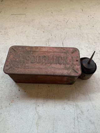 Vintage Mccormick Tractor Tool Box Hinged Lid ￼with Wood Bottom And Oiler