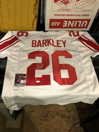 York Giants Saquon Barkley Signed Custom White Pro Style Football Jersey Jsa