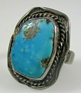 Native American Vintage Turquoise Sterling Silver Ring Size 7 Large Stone 11.  4g