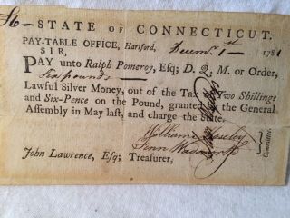 Revolutionary War Pay Order 1781 General Samuel Wyllys Signed