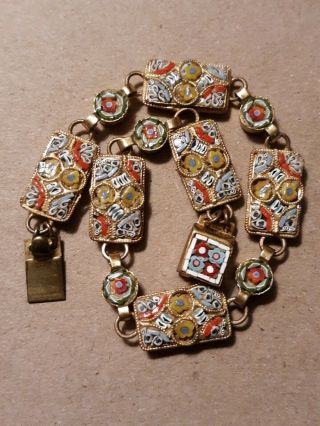 Italy Italian Micro Mosaic Glass Flower Tiles Antique Vintage Bracelet Box Clasp