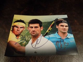 Roger Federer,  Rafael Nadal & Novak Djokovic Autographed Tennis 8x10 Photo W/coa