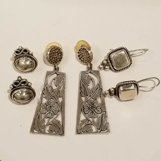 Vintage Mexico Sterling Silver 925 3 Pairs Of Pierced Earrings