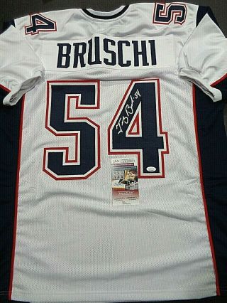 Tedy Bruschi England Patriots Autographed Custom White Jersey W - Jsa