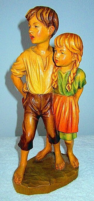 Vintage Anri Of Italy " Hansel & Gretel " Wood Carved Figurine - Hiding Sandwiches10 "