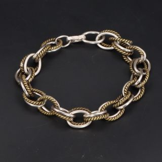 Vtg Sterling Silver & Brass - Mexico Cable Chain Link 7.  5 " Bracelet - 23g