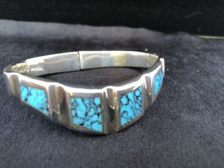 Vintage 925 Sterling Silver Turquoise Cuff Bracelet Mexico 1.  8 Oz.  51 Gr