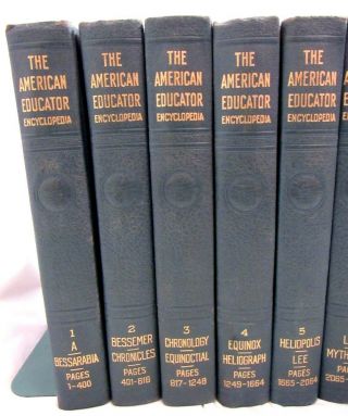 THE AMERICAN EDUCATOR ENCYCLOPEDIA Complete Set of 10 Volumes 1948 Embossed Blue 2