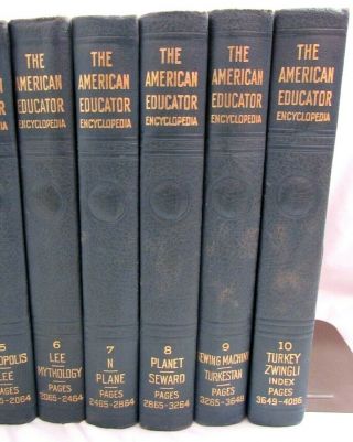 THE AMERICAN EDUCATOR ENCYCLOPEDIA Complete Set of 10 Volumes 1948 Embossed Blue 3