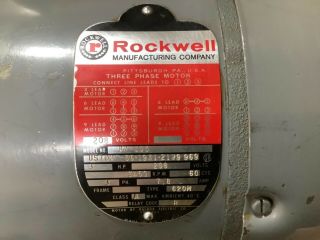 VINTAGE Delta Rockwell Unisaw 3 Phase Motor.  3 HP,  3450 RPM.  Model 87 - 353 2