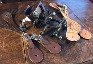 (2) Vintage Pairs Western Spurs Great Detail Plus Leather Straps Great Deal