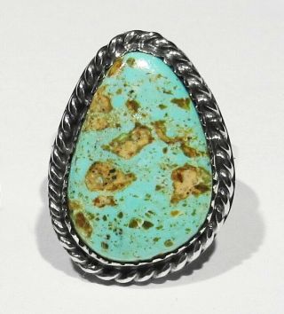 Big Vintage 1970s Signed Navajo 925 Silver Natural Royston Turquoise Ring 6.  5