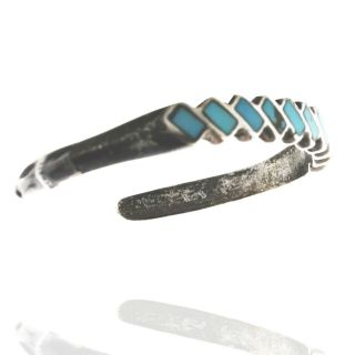Vintage Navajo Handmade Sterling Silver Turquoise Inlay Cuff Bracelet