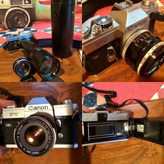 Vtg Canon Ft Ql 35mm Slr Film Camera,  2 Lenses: Canon Fl 50/ 1.  8,  Tamron 80 - 250