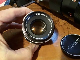 VTG Canon FT QL 35mm SLR Film Camera,  2 Lenses: Canon FL 50/ 1.  8,  Tamron 80 - 250 3