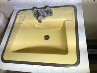 Vintage Rheem Yellow Porcelain Bathroom Drop In Sink - Mid Century