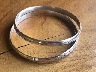 Set Of Two (2) Vintage Sterling Silver Bangles By Trc Tribal Cut Designs
