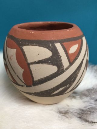 Vtg Pueblo Native American Indian Clay Pottery Pot Painted Mexico Signed A.  W