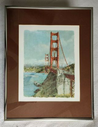 Mcm Vtg Art Don Davey1968 San Francisco Golden Gate Bridge 14 " X 18 " Silver Frame