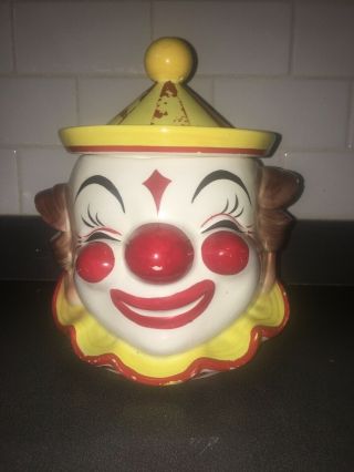 Vintage Ceramic Hand Painted Clown Cookie Jar By: Py Japan: Excellant : Htf