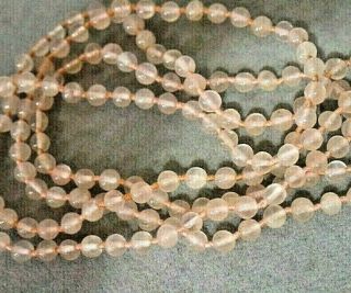 Vintage Pink Knotted Rose Quartz Small Beads Strand Necklace 36” Long