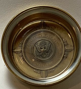 Vintage United States Senate Brass & Glass Ashtray Trinket Desk Accessory