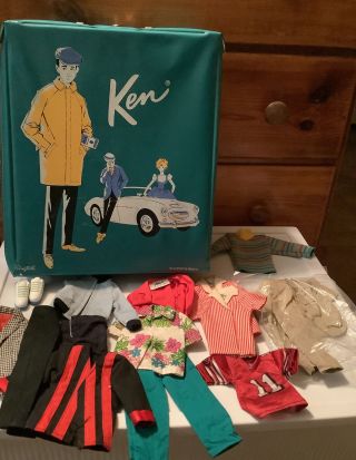 Vintage 1962 Mattel Ken Doll Teal Case W/ Clothing