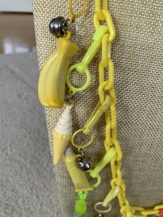 Vintage 80’s Plastic Bell Charm Necklace Retro Yellow Bear Bananas 1980 2