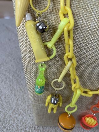 Vintage 80’s Plastic Bell Charm Necklace Retro Yellow Bear Bananas 1980 3