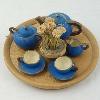 Rare East Germany Antique Vintage Dollhouse Miniature Wood Tea Party Platter