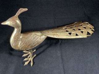 Vintage 16” Long Large Heavy Brass Metal Peacock Bird Figure Figurine Decor