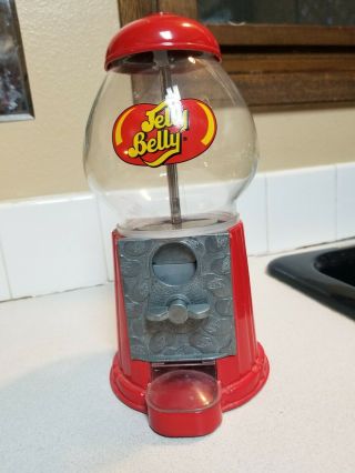 Vintage Red Jelly Belly Bubble Gum Machine Cast Metal Glass Globe Pre - Owned.