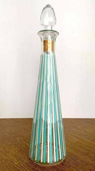Vintage Mid Century Modern Mcm Glass Bottle Decanter With Stopper Liquor