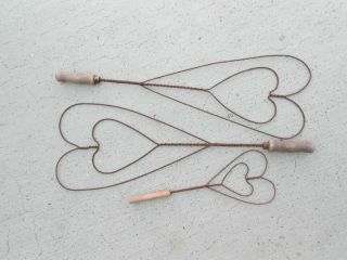 Set Of 3 Wire Vintage Rug Beaters Wood Handles Heart Shape 28 " & 15 "