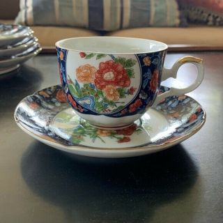 Rare Set Of 6 Vintage Gumps Porcelain China Teacups & Saucers