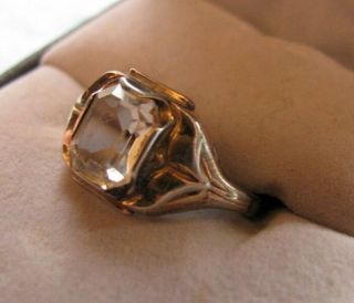 Vintage Sterling Silver And 10k Yellow Gold Ring,  Size 5 3/4,  Clear Stone
