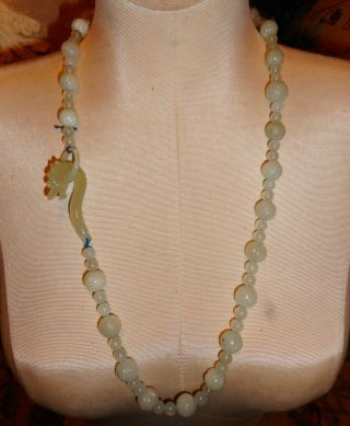 Vintage Chinese Dragon Clasp Pale Green Jade Necklace