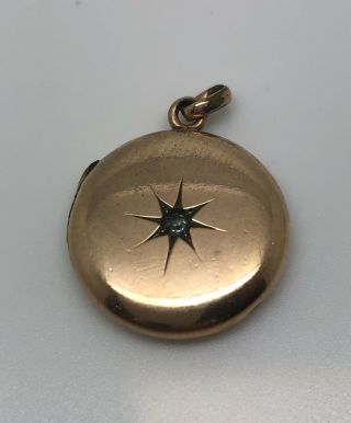 Antique Victorian Gold Plated Round Locket Star Etch