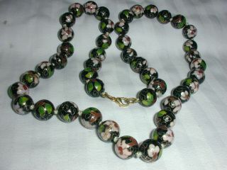 Vintage Necklace Hand Knotted Large Cloisonne Beads