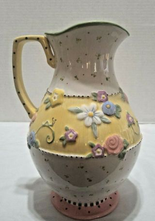 Vintage Mary Engelbreit Yellow Floral Pitcher 1999 Me Ink Michel & Co.