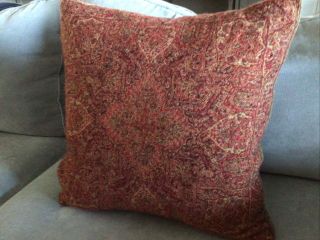 Vintage Pottery Barn Red Wool Velvet Jacquard Christmas Throw Pillow 18”