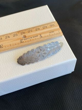 Vintage Old Mexico Sterling Silver Etched Flower Bow Barrette Hair Clip 2.  25”