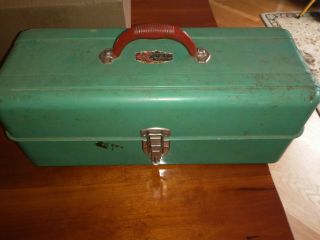 Vintage Light Green Liberty Steel Co.  Metal Fishing Tackle Box