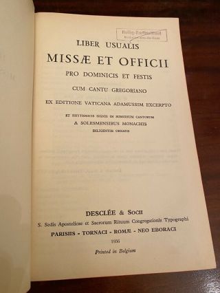 Traditional Catholic Pre - Vatican II Liturgical Book Liber Usualis 1956 2