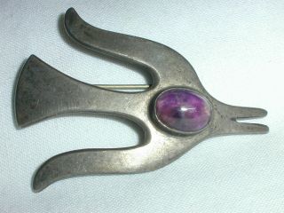 Vintage J H Taxco Mexico Sterling Amethyst Abstract Bird Brooch