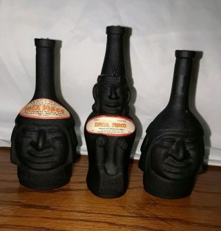 Vintage Inca Pisco Lima Peru Set Of 3 Liquor Mini Black Bottle Decanters